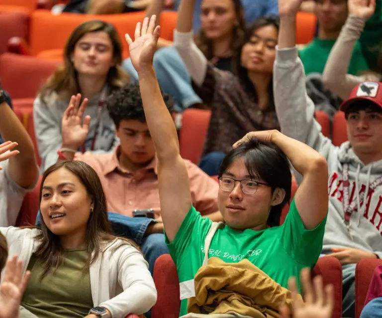 Harvard students participate in Tango trivia at the 2025 freshman orientation. (Courtesy of Dustin Weyand/Harvard University)