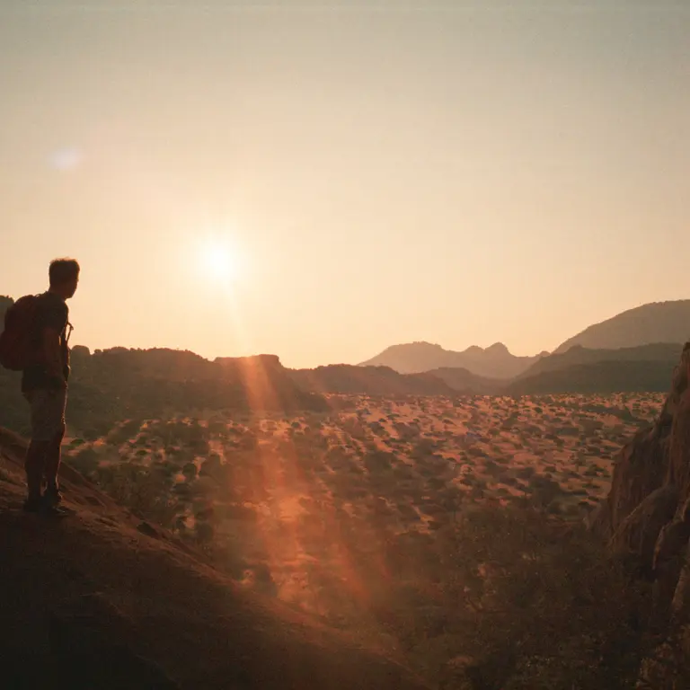 Spotlight hiker sunset